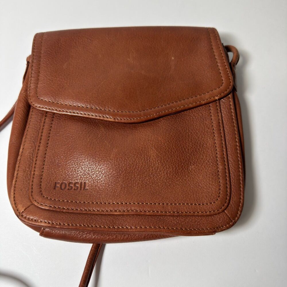 Vtg Fossil American Classic 75082 Brown Leather Crossbody Flap Bag Purse EUC - Picture 7 of 13